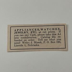 Appliances Watches Jewelry J. Masek Lincoln NE 1952 Yankee Magazine Ad SAG5-S3